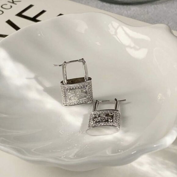 Vivienne Westwood Vintage Silver Lock Earrings with Crystal Accents - Picture 2 of 5